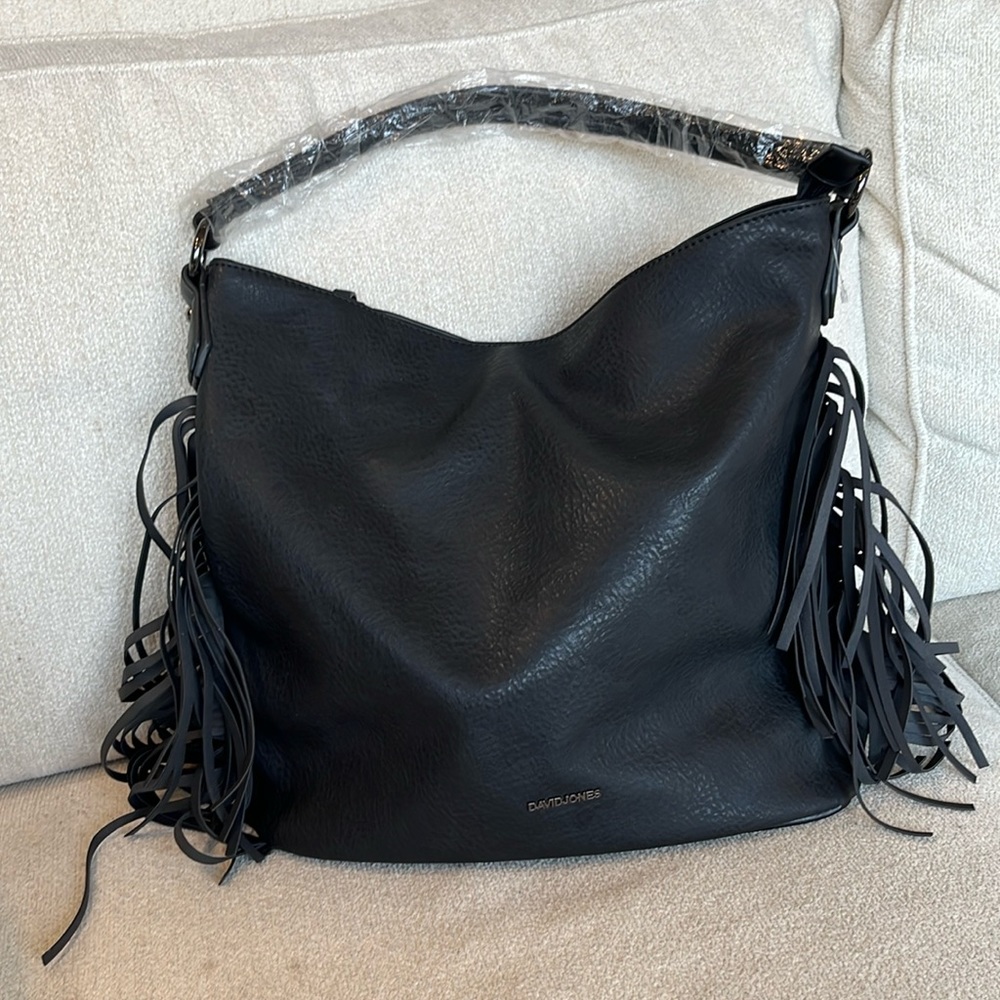 NWOT David Jones black fringe tote bag*